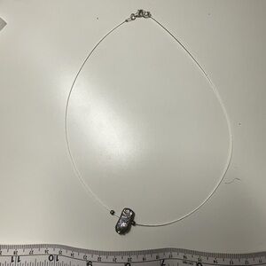 Baroque Pearl Pendant on Clear Wire Choker - Iridescent Gray Pearl